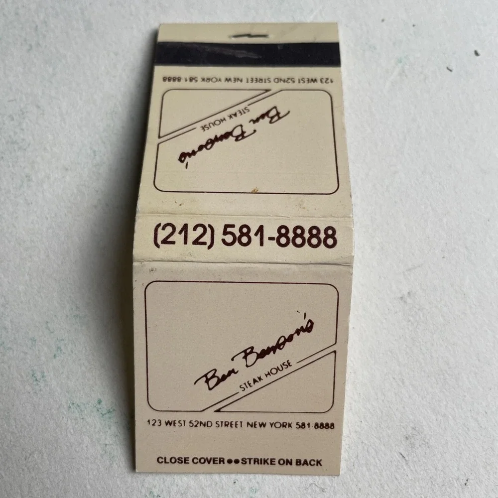 Vintage Ben Benson's Steak House Restaurant Matchbook New York Advertising‎